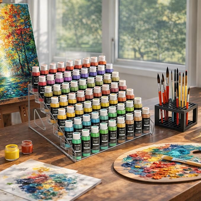 2 Pack 7-Layer Clear Acrylic Paint Holder Storage & Brush Holder Organizer | - Image 2