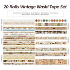 20 Rolls Vintage Washi Tape Set, Floral Letter Butterfly Mushroom Botanical - Image 4