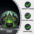 Skeleton Witches Halloween Metal Tin Sign Round Wall Decor Green Magic Potion - Image 2