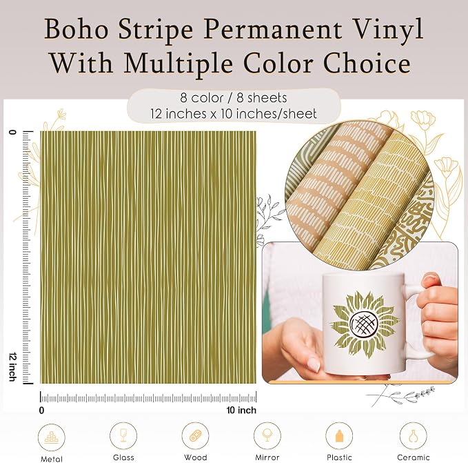 Tintnut Boho Stripe Permanent Vinyl 8 Sheets 12''x10'' Adhesive Vinyl | Boho - Image 2
