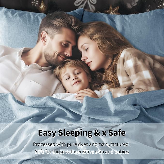 LBRO2M 100% Pure Linen Sheet Set Deep Pocket Up to 16" Bed Sheets Sets - Image 5