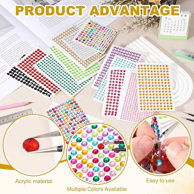 HARFINGTON 5 Sheet/800pcs Rhinestone Adhesive Stickers Self Adhesive Acrylic - Image 4