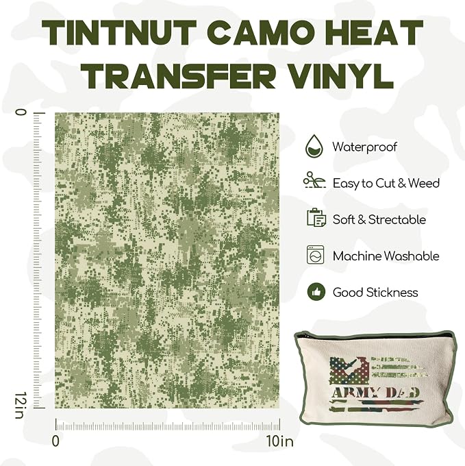 Tintnut Multi-Style Camo Heat Transfer Vinyl, easy cut & weed, stretch washable - Image 2