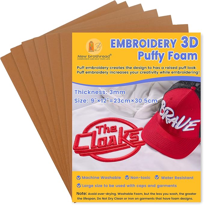 New brothread - 16 Options- 6PCS Embroidery Puffy Foam 9″x12″ Large Size 3MM by Newbrothread