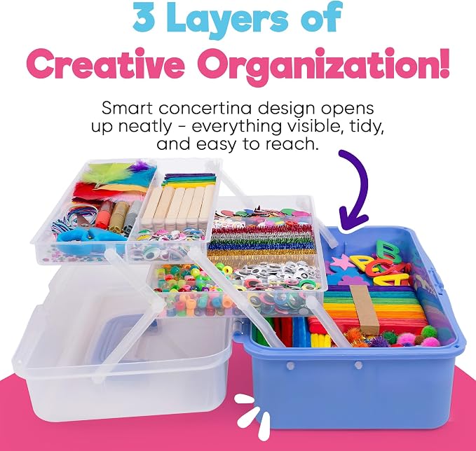 Blue Squid Arts & Crafts Box- 2800+ pcs Deluxe Craft Supplies Box, 2 Drawers - Image 2