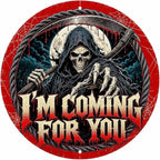 Grim Reaper Halloween Metal Tin Sign Round Wall Decor Blood Moon Scythe Gothic by Unknown