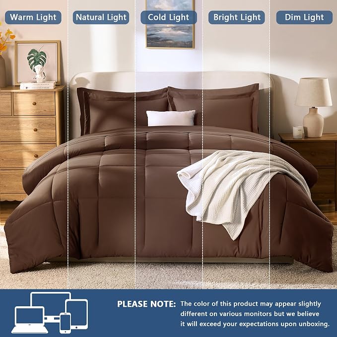 CozyLux Oversized Queen Comforter Sets Brown, 7 Pieces Bed in a Bag, 98x98 Box - Image 7