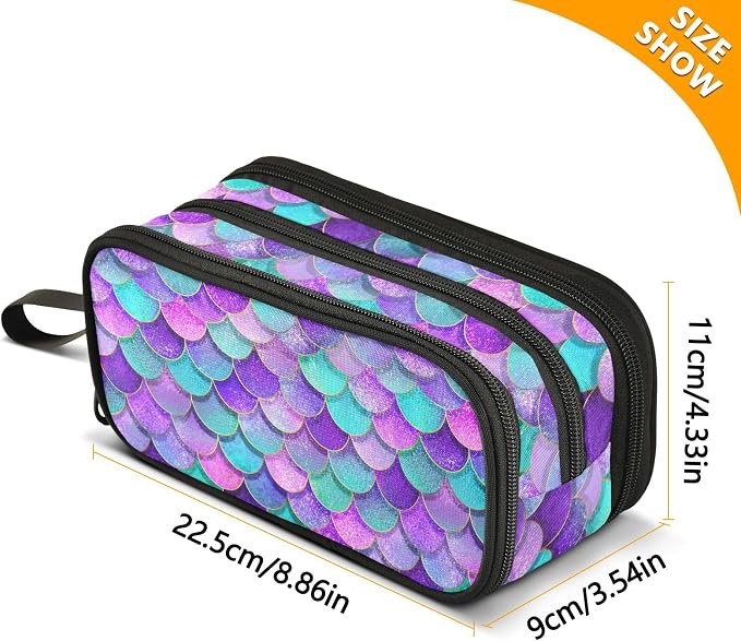 Pink Blue Purple Mermaid Scales Pencil Case Box Boys Girls Large Pencil Pouch - Image 7
