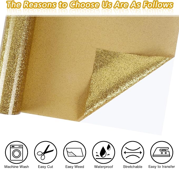 ​TORC Gold Glitter HTV Gold Heat Transfer Vinyl HTV Rolls - Image 2