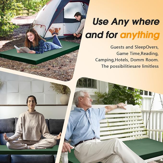 CYMULA Camping Cot Mattress 2in Memory Foam Sleeping Pad, Soft Warm Non-Slip - Image 6