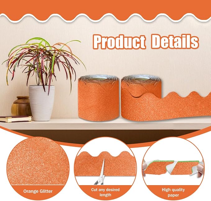 70Ft Shine Orange Bulletin Board Borders，Scalloped Poster Boards Decorations - Image 3