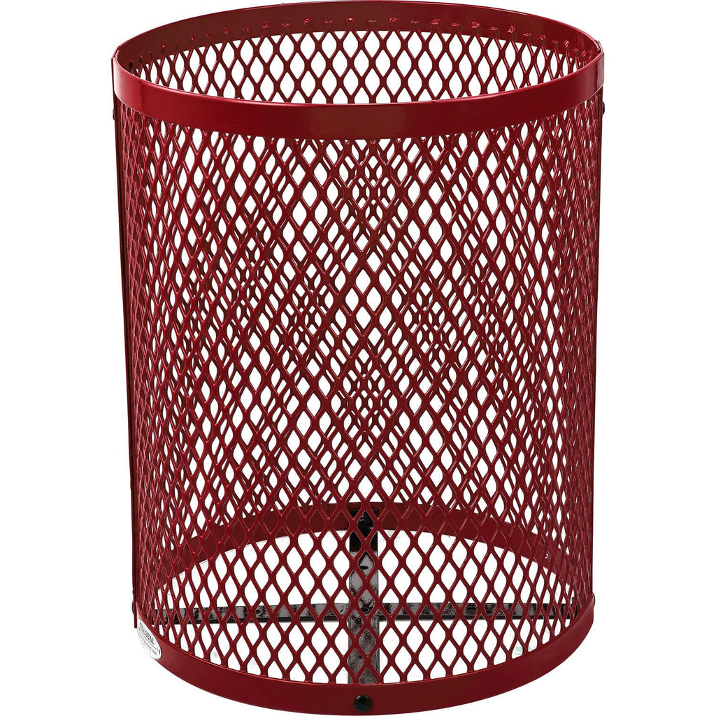 Global Industrial 36 Gallon Outdoor Steel Trash Can with Dome Lid and Raised Base, Plastic Liner and Anchor Kit Included, 23-1/2" Diameter x 43" H, Powder Coat Finish, Unassembled, Red