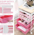 SYKIARIOL Utility Cart with 5 Drawers, Storage Drawer Cart with Wooden Tabletop - Image 4