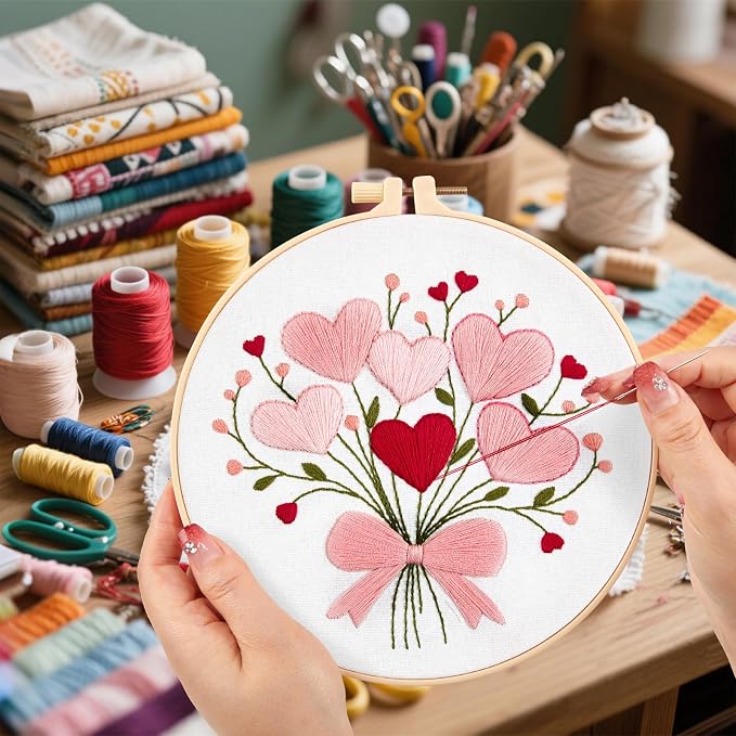 Heart Flower Embroidery Kits for Beginners Adults, Counted Cross Stitch Kits - Image 2