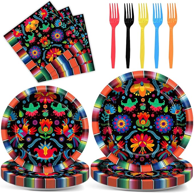 100PCS Mexican Fiesta Party Plates and Napkins Party Supplies Mayo Mexico by Qyeahkj