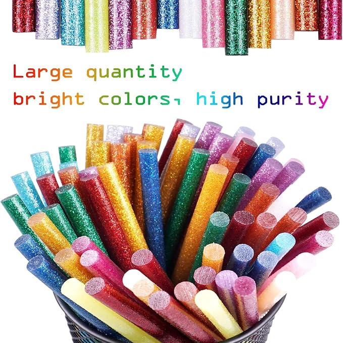 52 Pack Mini Glitter Color Hot Glue Sticks 13 Colored, 3.94" Long x 0.28" - Image 3