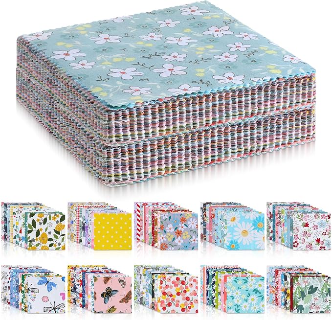 200 Pcs 5"x 5" Charm Packs for Quilting, Precut Multi-Color Printed Floral by Unknown