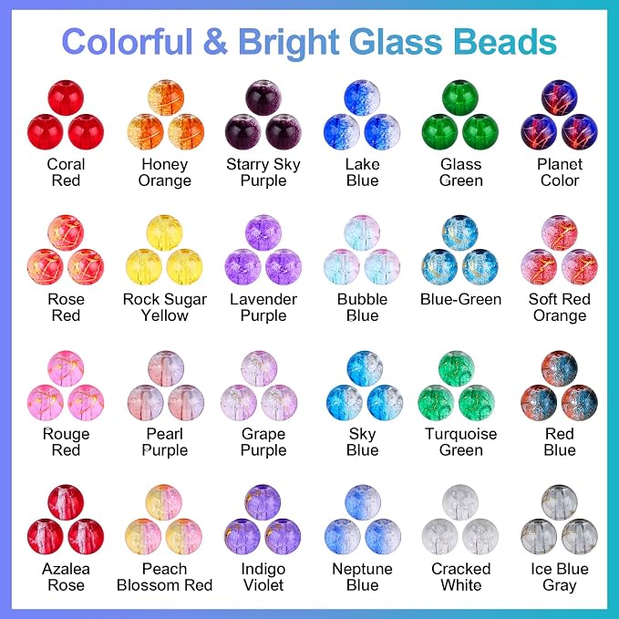 XSEINO About 1200+ PCS 6mm Golden Silk Style Glass Beads Bracelet Making Kit - Image 2