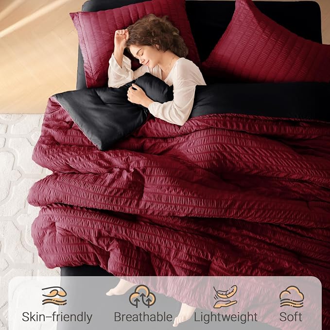 MUXHOMO 7 Pieces Full Comforter Set, Seersucker Bed in a Bag Full Size - Image 2