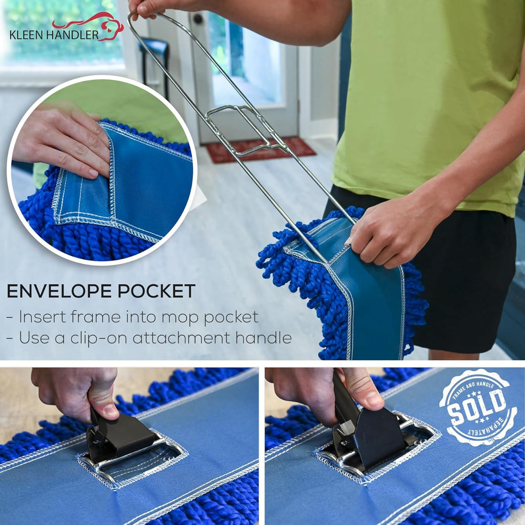 KLEEN HANDLER 6 Pack of 18 Inch Microfiber Dust Mop, Large Washable Commercial Mop Head Replacement, Sweeper, Janitorial Dust Mops, Blue
