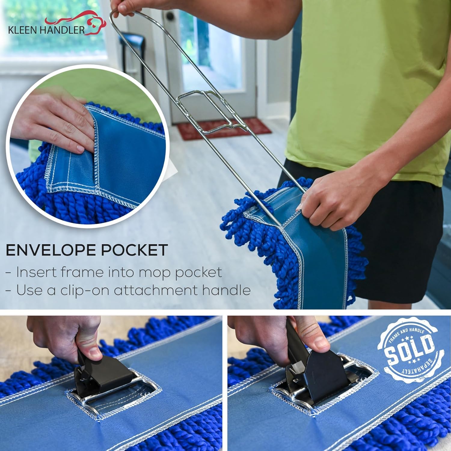 KLEEN HANDLER 18 Inch Microfiber Dust Mop, Large Washable Commercial Mop Head Replacement, Sweeper, Janitorial Supplies, Blue