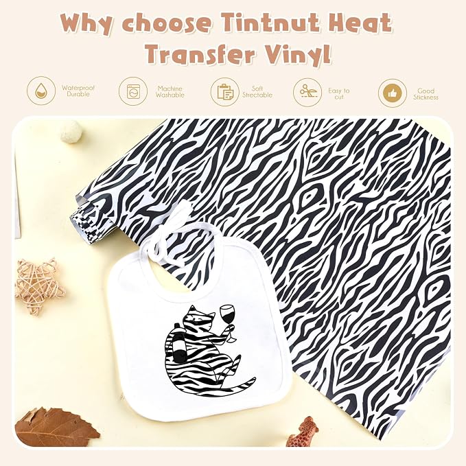 Tintnut Black Zebra Heat Transfer Vinyl Roll, easy cut & weed, stretch washable - Image 3