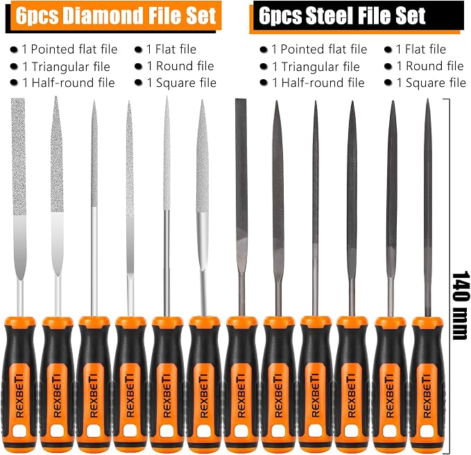 REXBETI 19Pcs Metal Needle File Set, Small Diamond Files, Metal Brush and Carry - Image 3