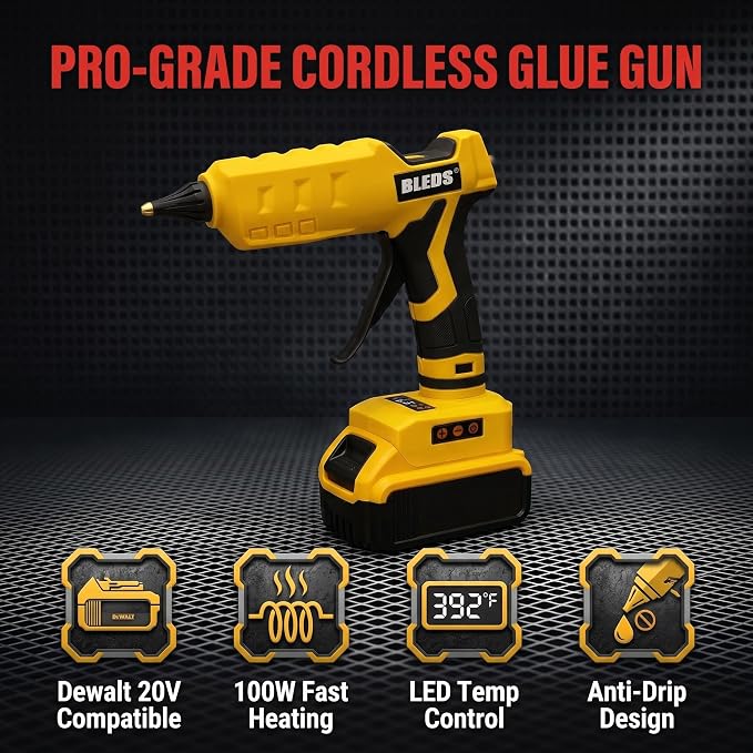 BLEDS Cordless Glue Gun for Dewalt 20V, 100W Digital Temp, No Battery | Heavy - Image 2