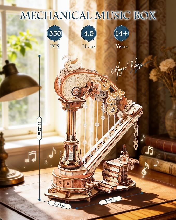 ROKR 3D Wooden Puzzle Harp Music Box, Building Model Kit - Image 4