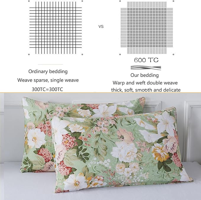 FADFAY Mint Green Floral Duvet Cover Set 100% Cotton Farmhouse Bedding Elegant - Image 3
