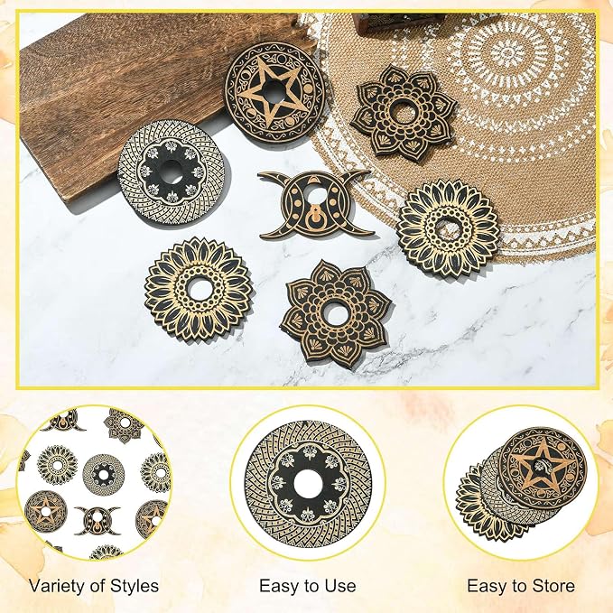 10 pcs 5 Styles Moon Flower Theme Wooden Crystal Display Star Round Lotus - Image 3