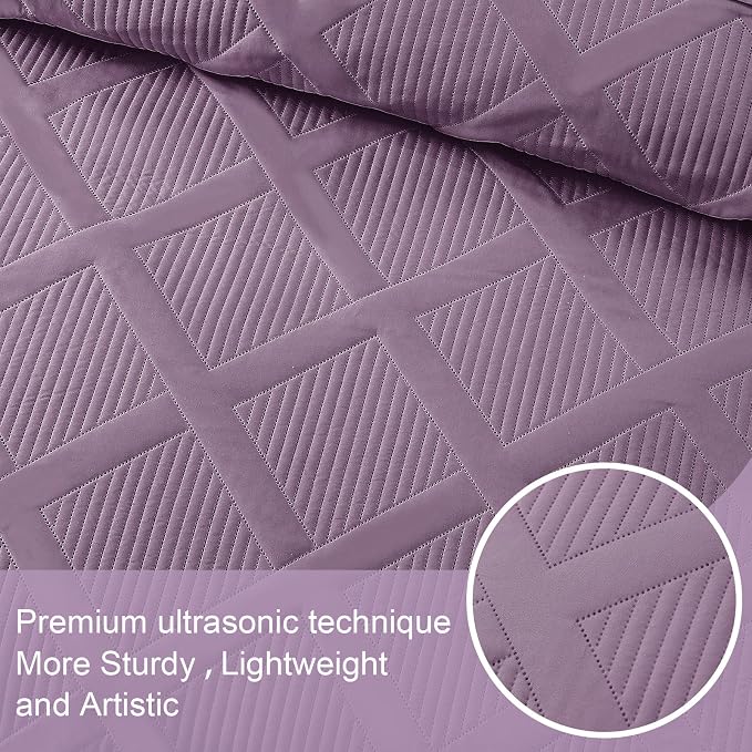 Exclusivo Mezcla Quilt Set Oversized King Size, 3 Pieces Dusty Lavender Cal - Image 4
