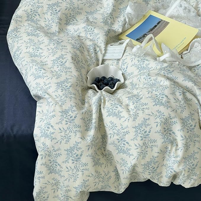 MKXI Twin Duvet Cover Set Blue White Floral Print - Image 8