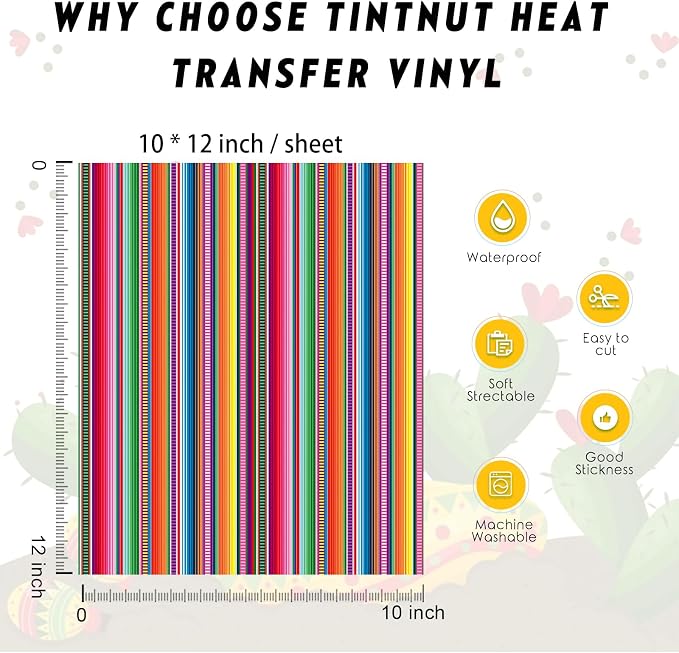 Tintnut Mexican Serape Heat Transfer Vinyl, easy cut & weed, stretch washable - Image 3