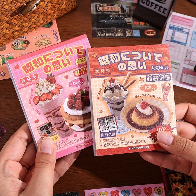 2PCS Girl's Japanese Retro Sticker Book, Food and Daily Life Theme - Image 2