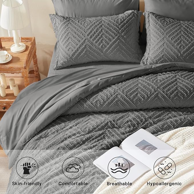 Zzlpp King Comforter Set 7 Pieces, Dark Grey Tufted Bed in a Bag - Image 3