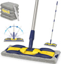 MEXERRIS Microfiber Flat Mop for Hardwood Laminate Tile Floor Cleaning: Stainless Steel Handle - 4 Reusable Flat Mop Refills and 1 Dirt Removal Scrubber Included - Dry Dust Mop Commercial Home Use