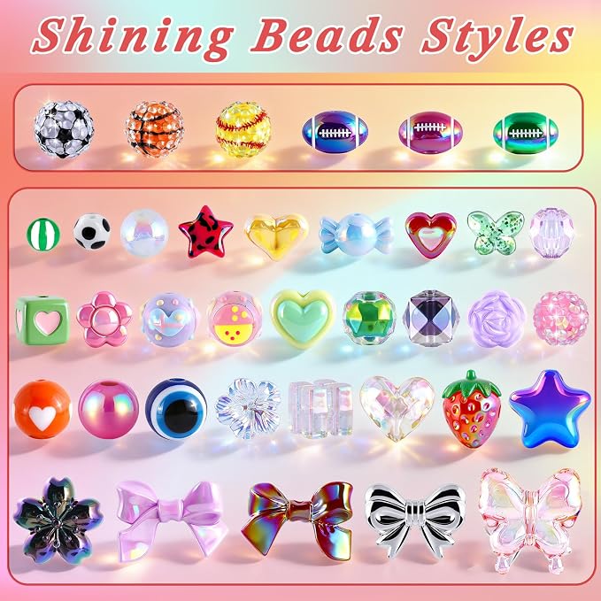 TOHONGADON 1812 Pcs Bead Keychain Making Kit, 7 Color Rainbow Beads Bag Charm - Image 3