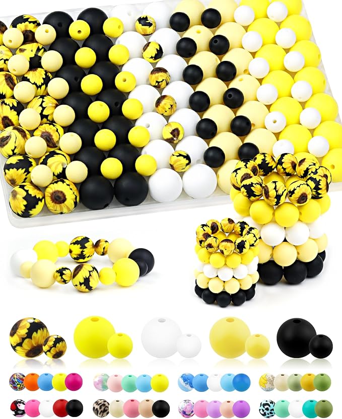 FIVEIZERO 100PCS 9mm & 15mm Silicone Beads, Fade-resistant, Easy-clean by FIVEIZERO