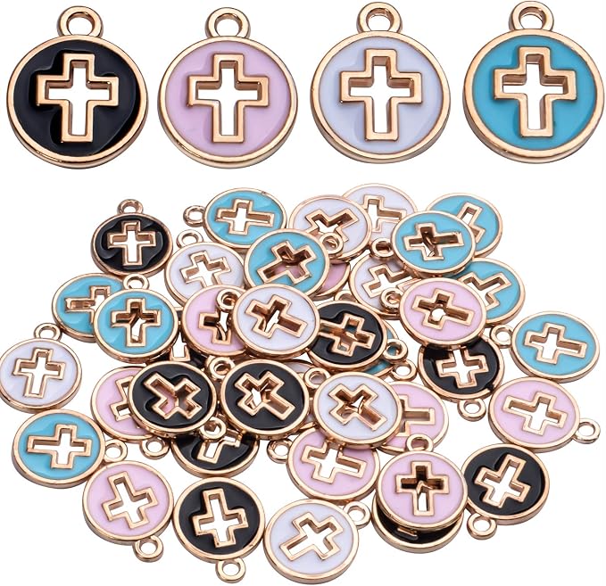 Aylifu 40pcs Round Enamel Cross Charms Alloy Crucifix Charm Pendants by Aylifu