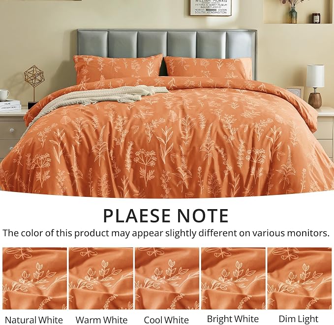 MUXHOMO Duvet Cover Queen Size, Reversible Floral Caramel Duvet Cover Set - Image 6
