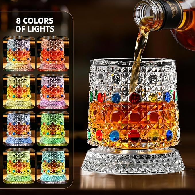 2PCS Spinning Whiskey Glass, 9.4oz | Hand-painted embossed, 360° rotating - Image 2