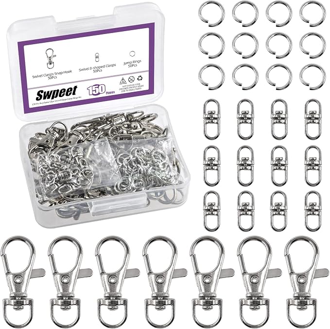 Swpeet Assorted 150Pcs Silver Keychain Making Kit, Swivel Trigger Hook by Swpeet