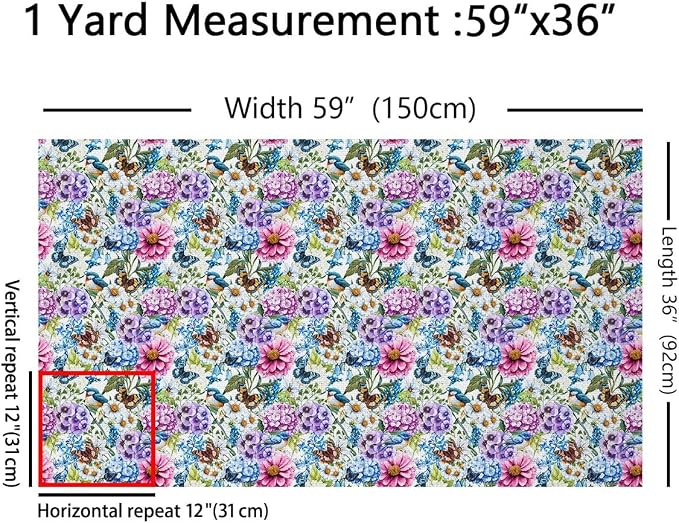 Spring Flowers Fabric by The Yard Sofas, Village Florals Birds Butterflies - Image 2