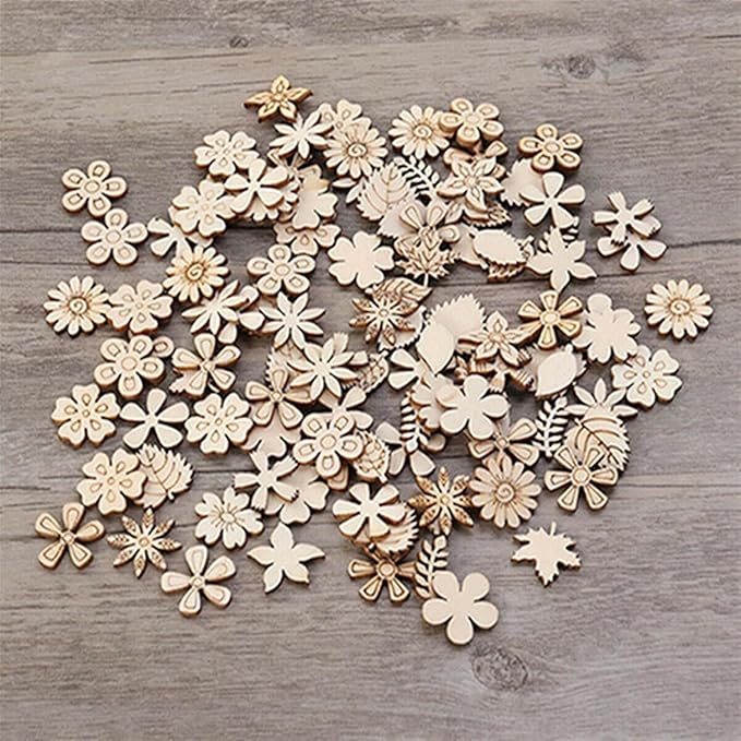 100 Pcs Unfinished Wooden Flower Wood Slice Leaf Pattern Cutouts Wood Pieces - Image 5