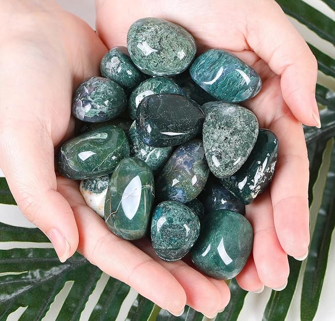 DUQGUHO Moss Agate Crystals Bulk Natural Irregular Polished Stones Tumbled - Image 2