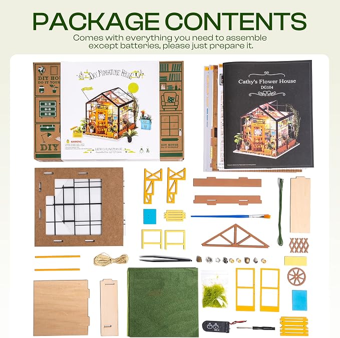 ROBOTIME DIY Miniature House Kit Mini Green House Tiny Dollhouse Wooden - Image 8