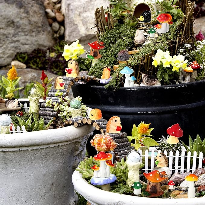 Woanger 30 Pcs Fairy Outdoor Garden Accessories Resin Mini Hedgehog Mushroom - Image 6