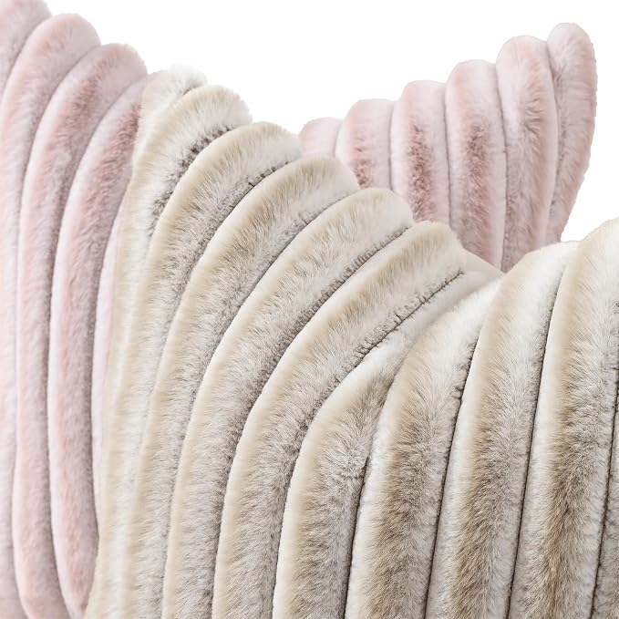 decorUhome Summer Cozy Faux Fur Throw Pillow Covers 26x26 Set of 2 Decorative - Image 2