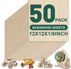 50 Pack Basswood Sheets 1/8x12x12 Inch 3mm Basswood by FUMILE